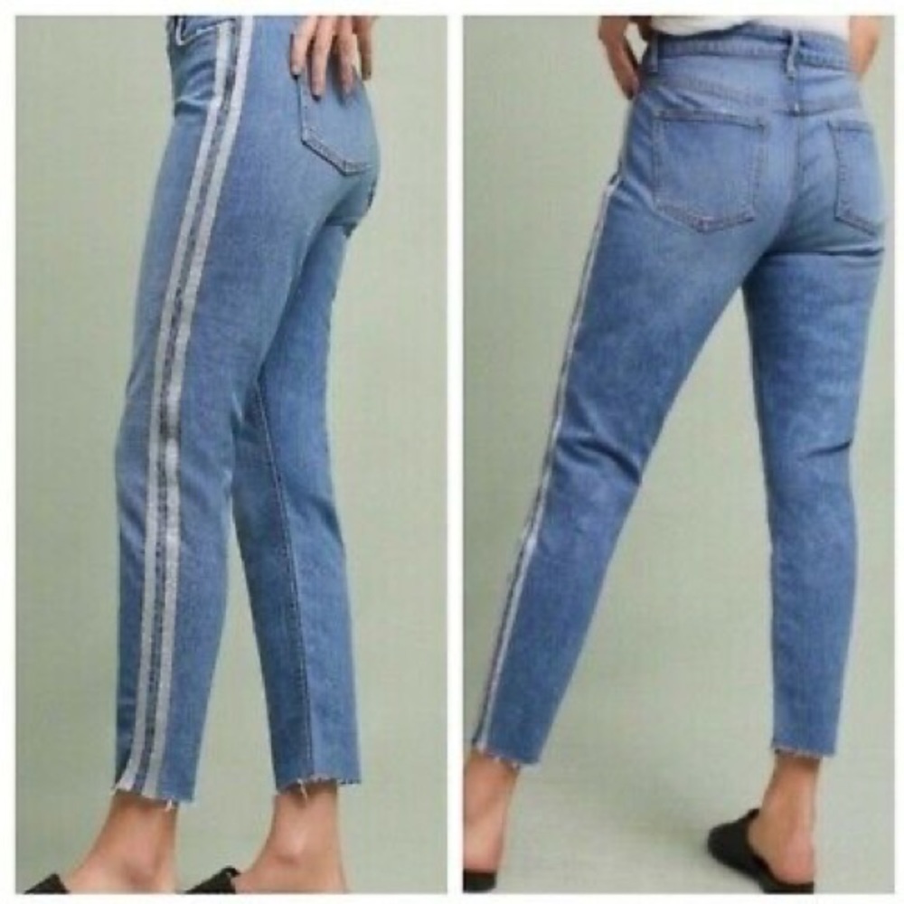 COPY - Silver tuxedo stripe cropped skinny jeans - Pilcro
